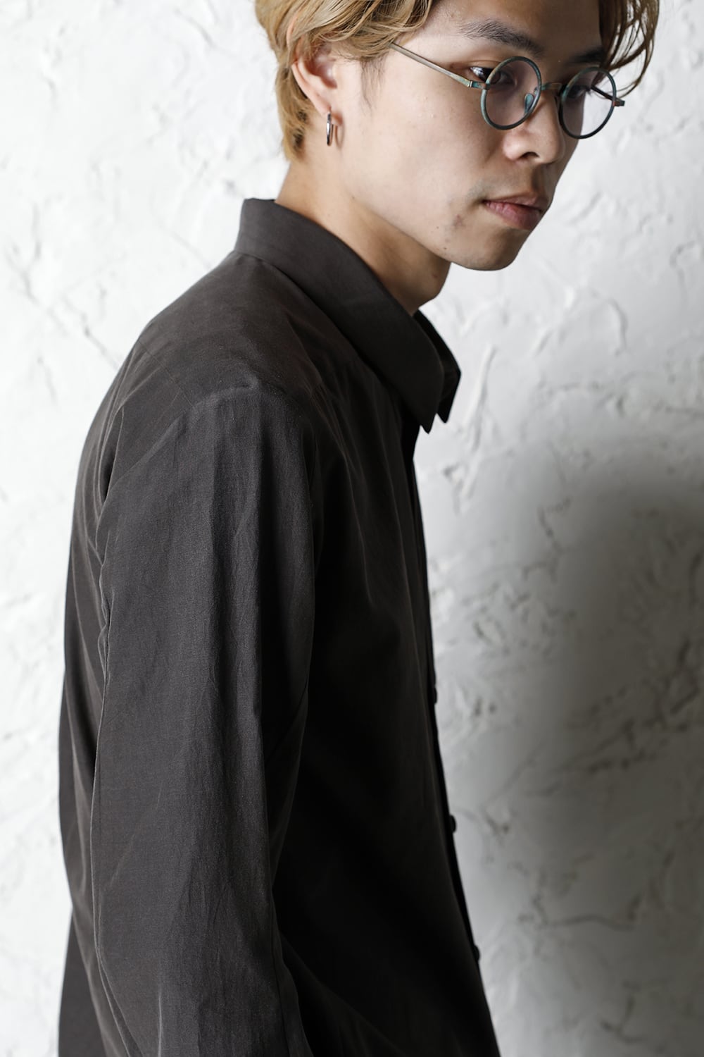 Shirt silk/cotton broad sandblast finish Gray