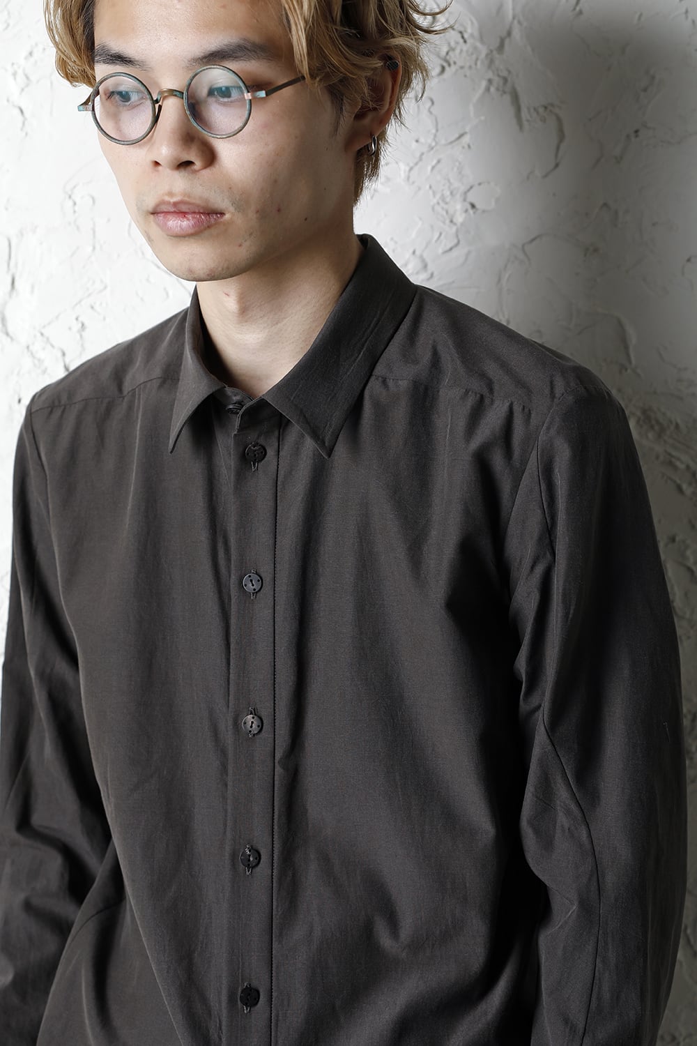 Shirt silk/cotton broad sandblast finish Gray