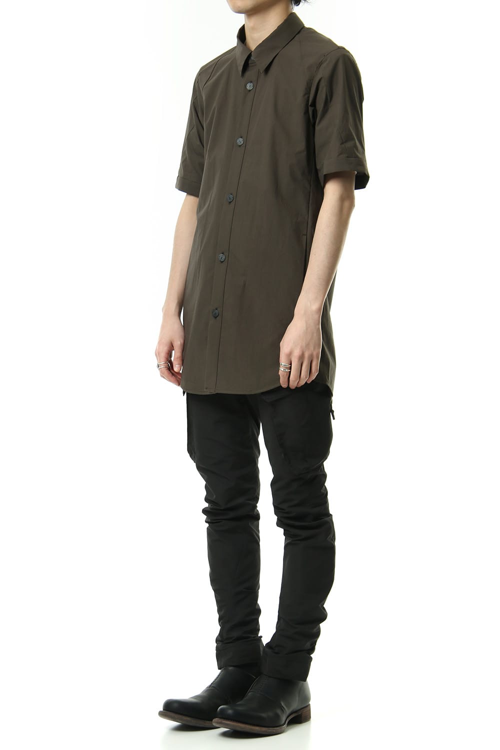 Short Sleeve Shirt Cotton Hard Wash - Brown Gray