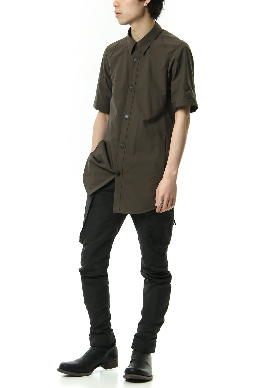 Short Sleeve Shirt Cotton Hard Wash - Brown Gray