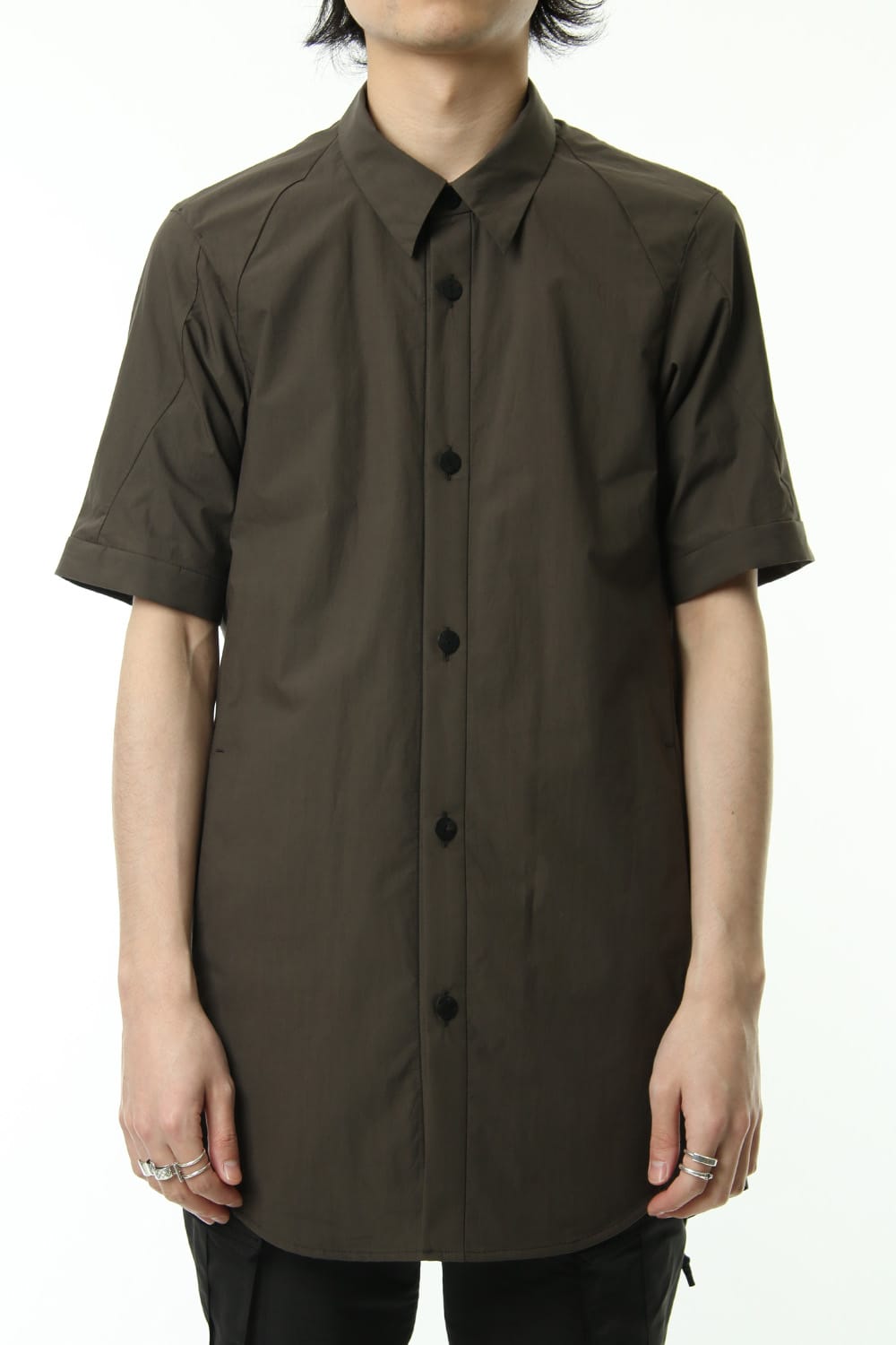 Short Sleeve Shirt Cotton Hard Wash - Brown Gray