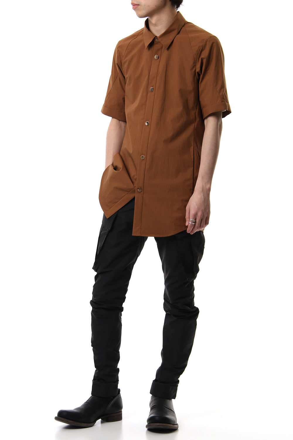 Short Sleeve Shirt Cotton Hard Wash - Camel