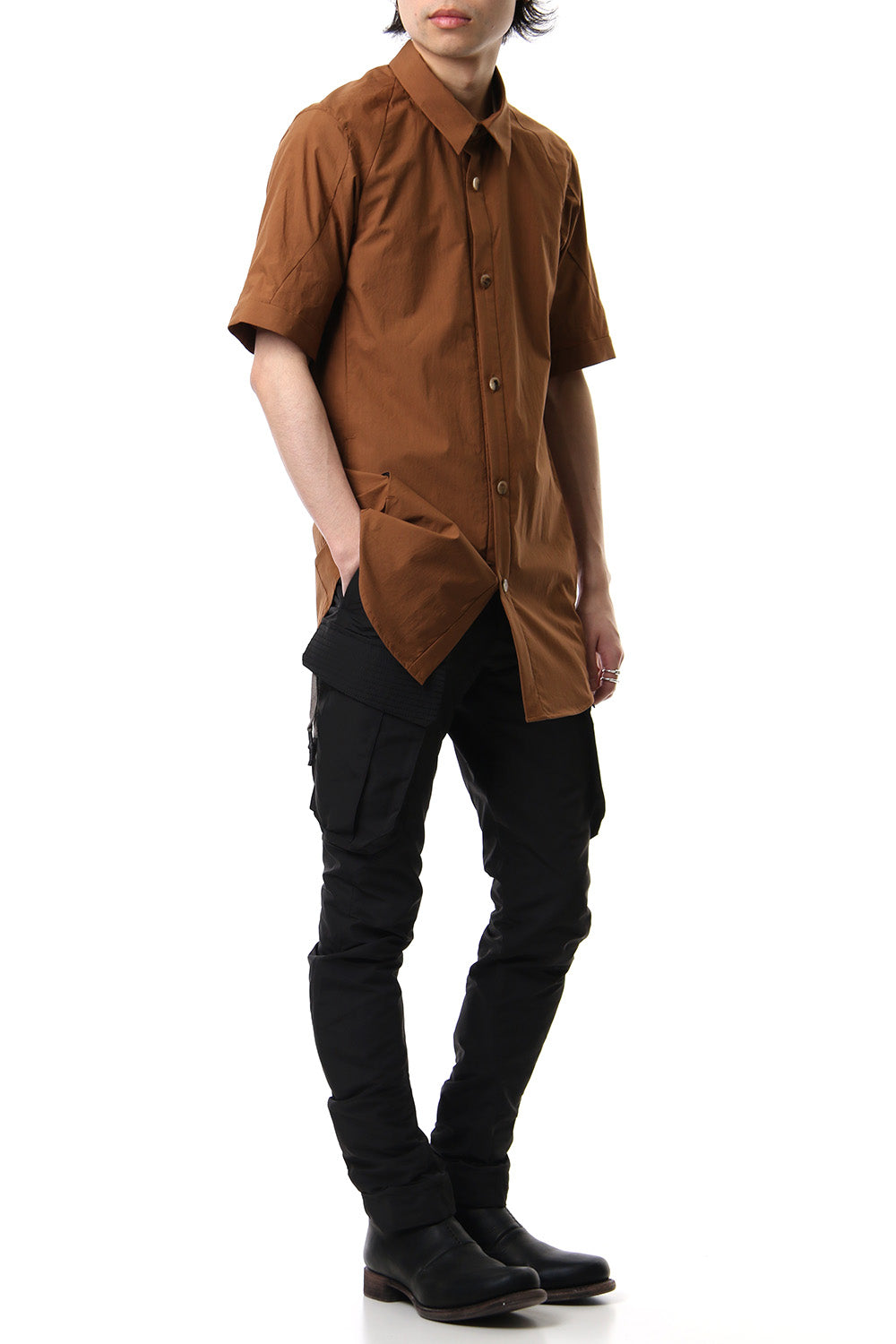 Short Sleeve Shirt Cotton Hard Wash - Camel