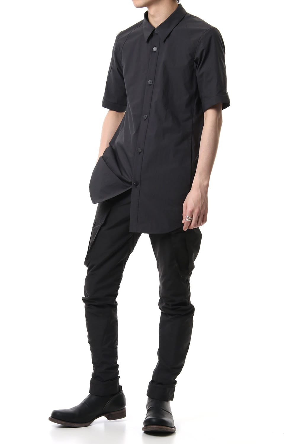 Short Sleeve Shirt Cotton Hard Wash - Charcoal