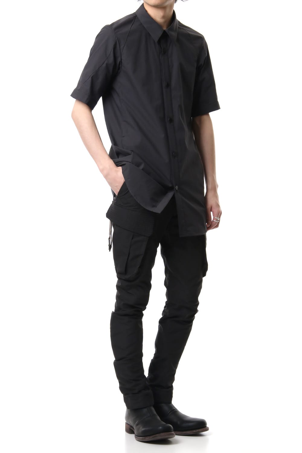 Short Sleeve Shirt Cotton Hard Wash - Charcoal