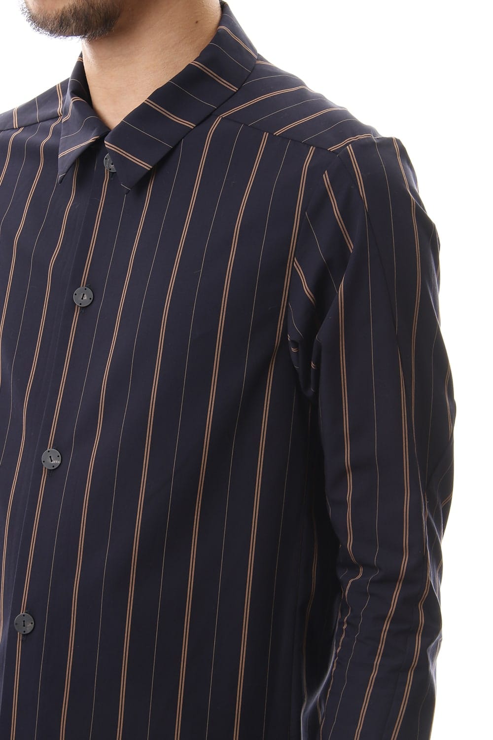 Open collar Long sleeve shirt egyptian cotton stripe [GIZA]