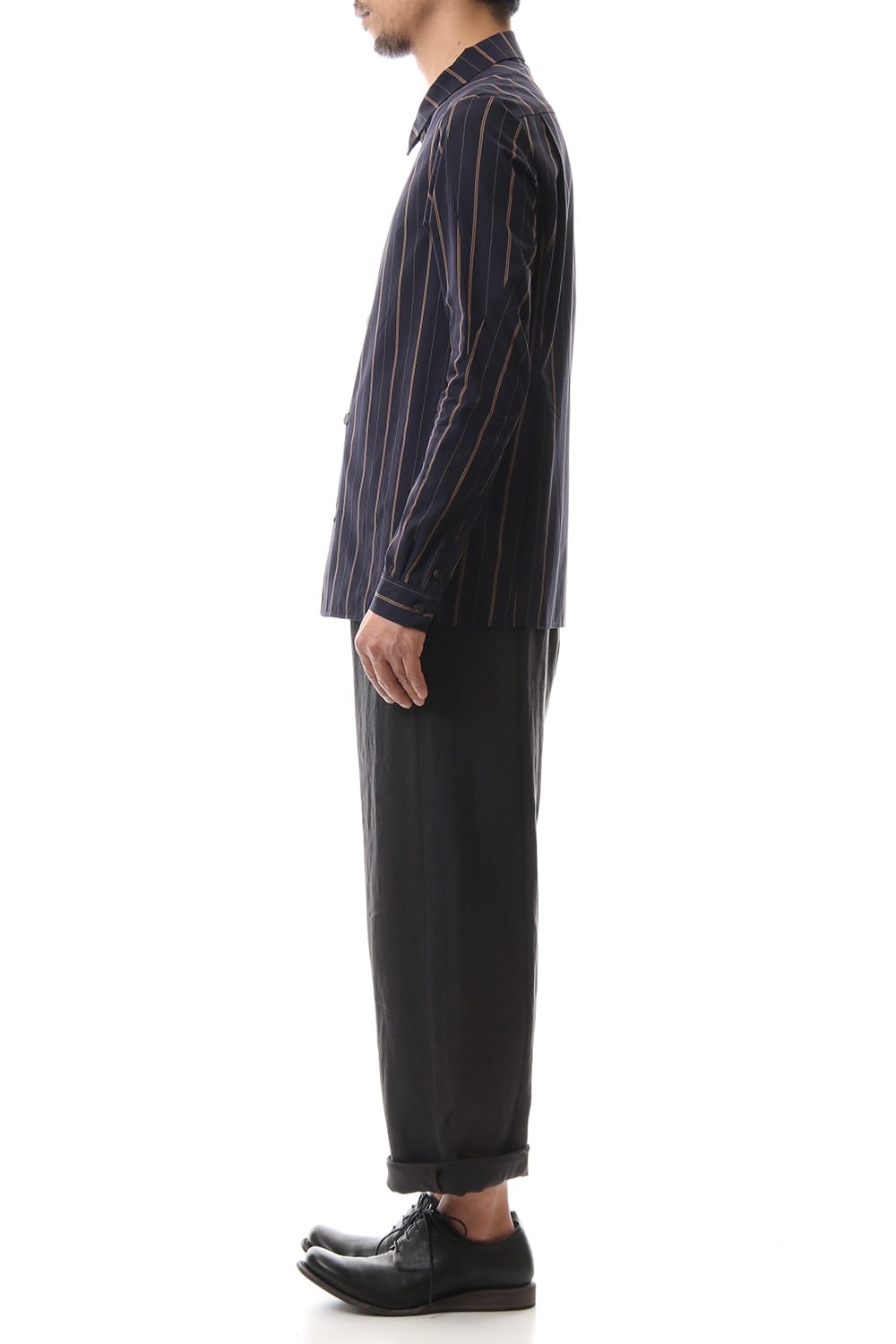 Open collar Long sleeve shirt egyptian cotton stripe [GIZA]