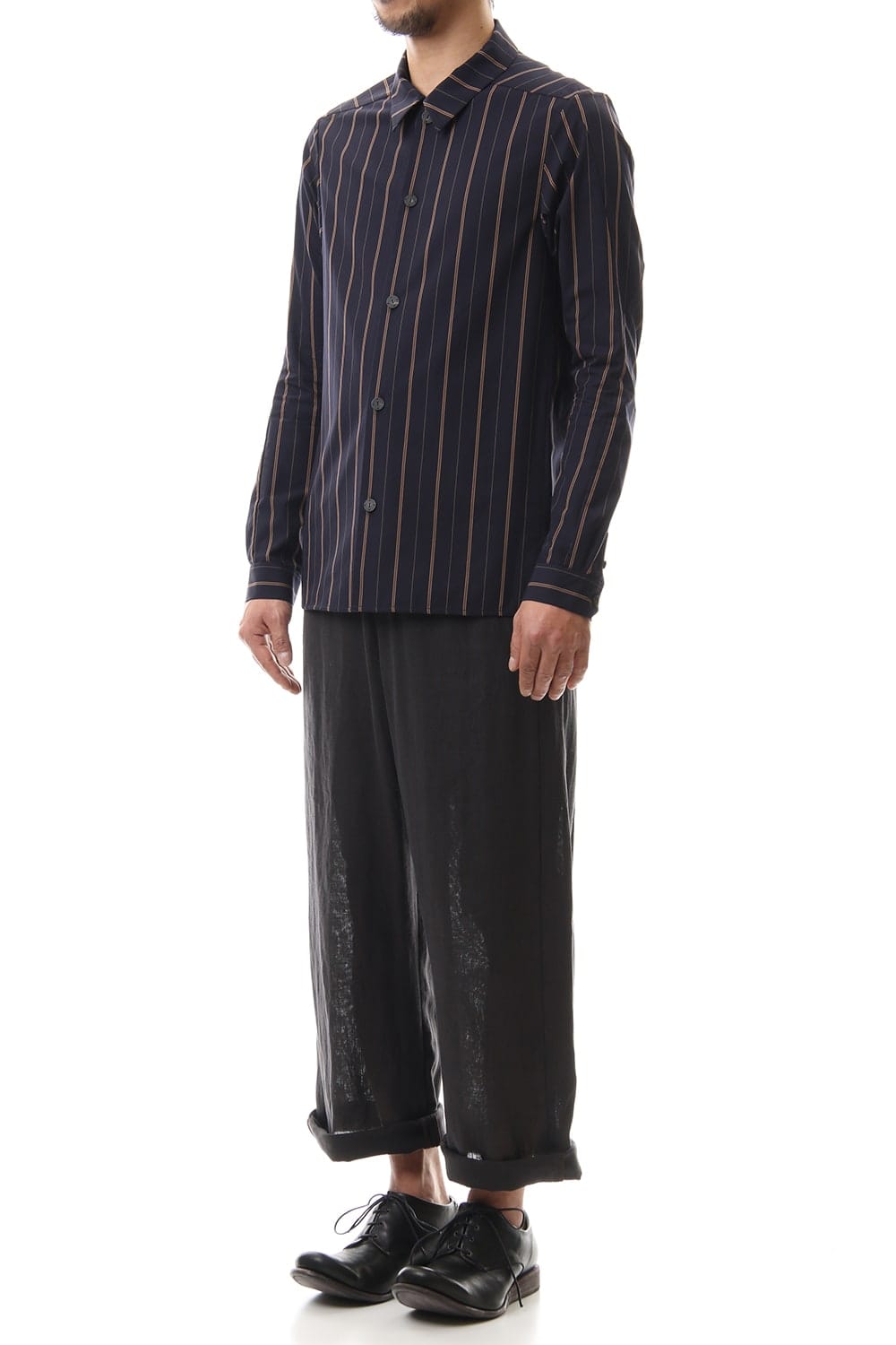 Open collar Long sleeve shirt egyptian cotton stripe [GIZA]