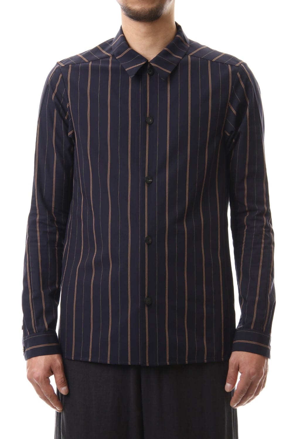 Open collar Long sleeve shirt egyptian cotton stripe [GIZA]
