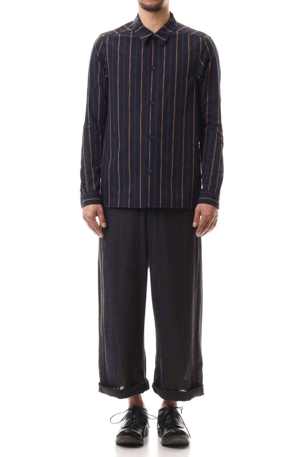 Open collar Long sleeve shirt egyptian cotton stripe [GIZA]