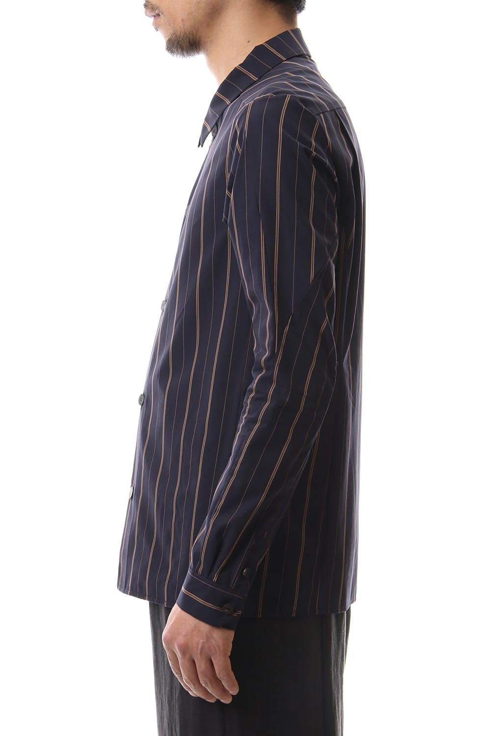 Open collar Long sleeve shirt egyptian cotton stripe [GIZA]