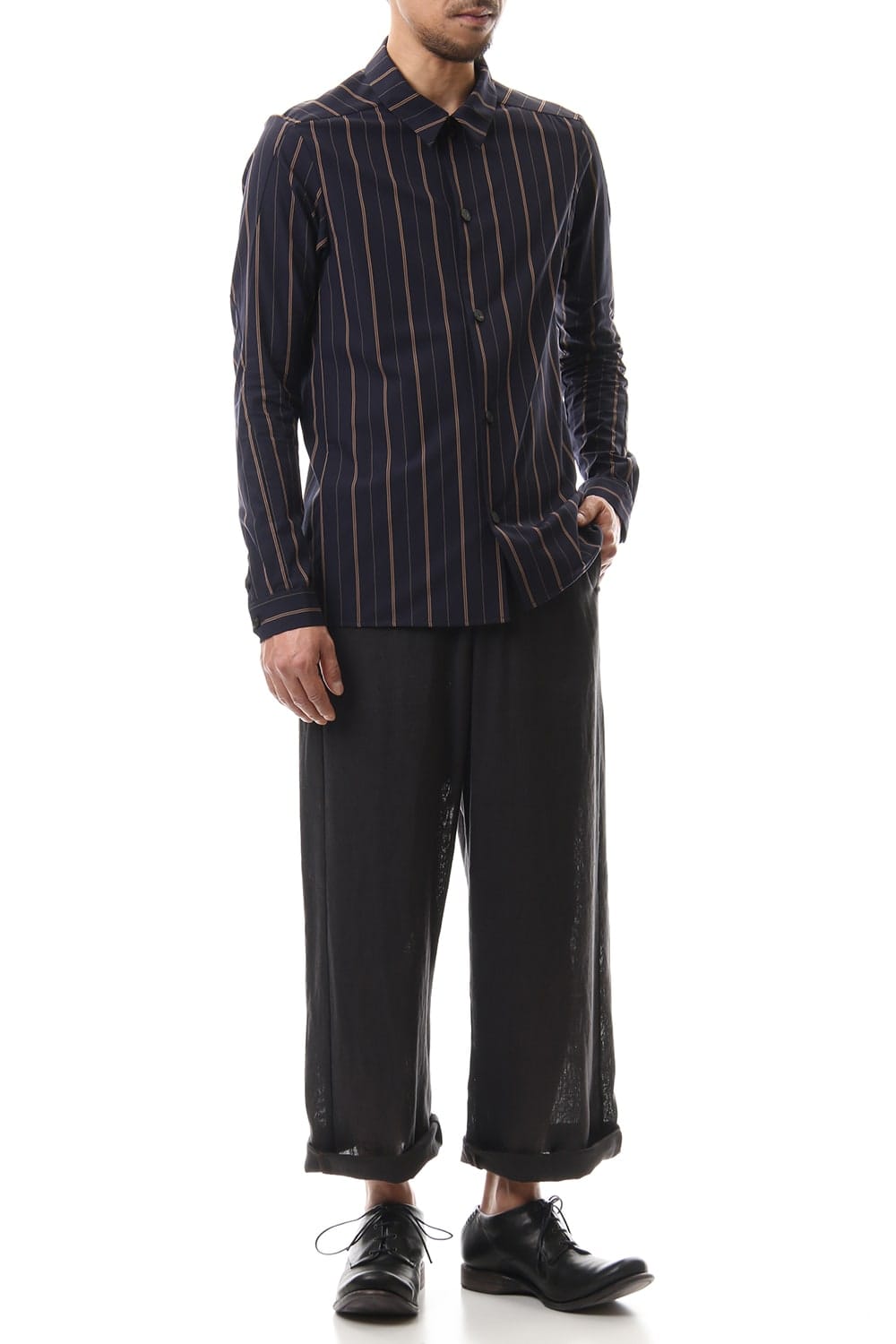 Open collar Long sleeve shirt egyptian cotton stripe [GIZA]