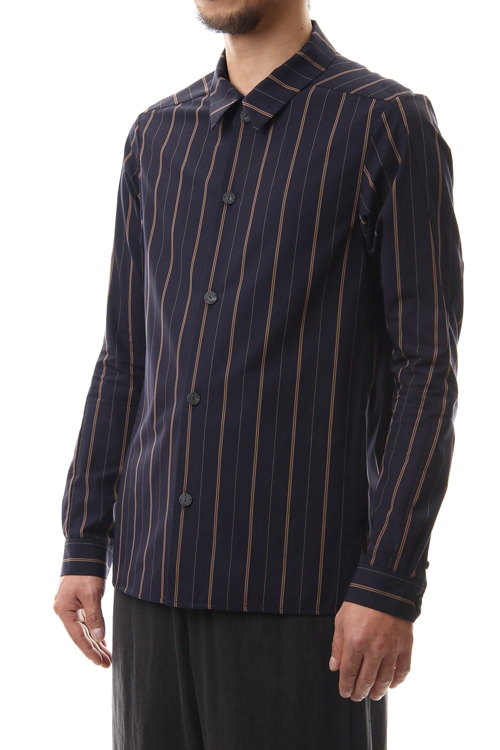 Open collar Long sleeve shirt egyptian cotton stripe [GIZA]