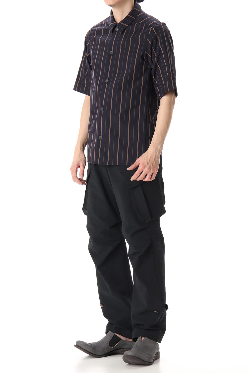 Open collar shirt egyptian cotton stripe [GIZA]