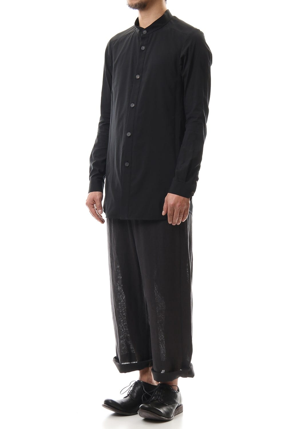 ロング シャツ シルク コットン サンドブラスト Black