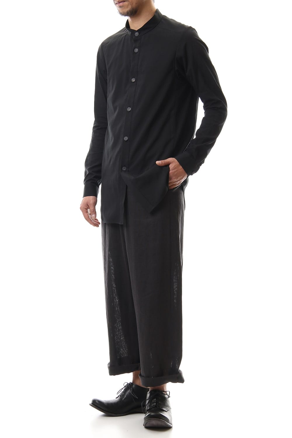ロング シャツ シルク コットン サンドブラスト Black