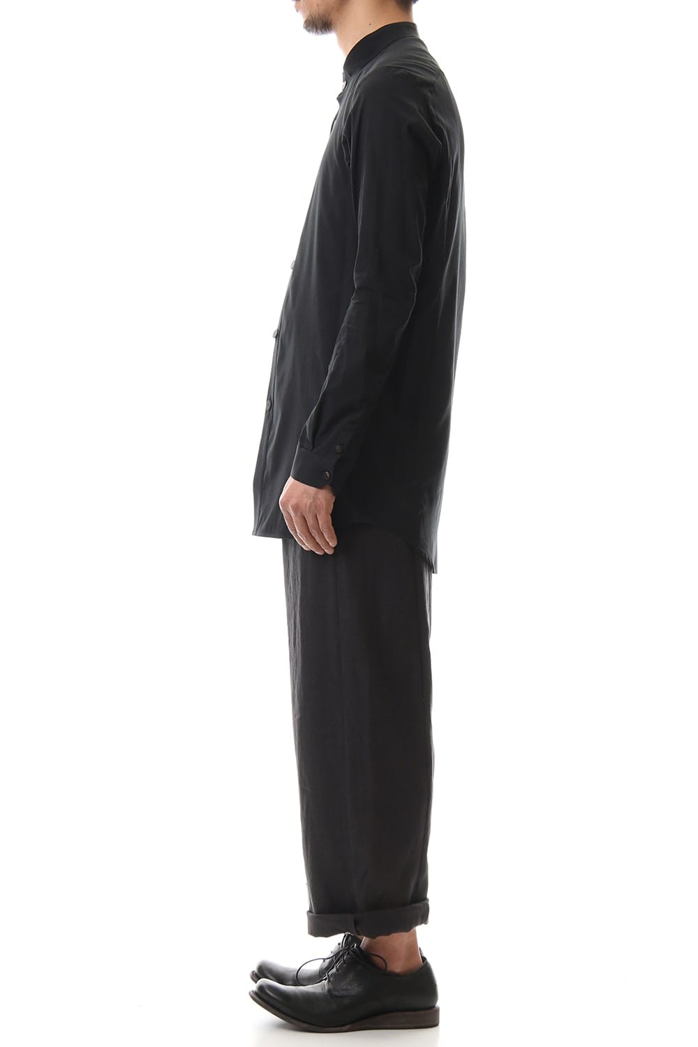 ロング シャツ シルク コットン サンドブラスト Black