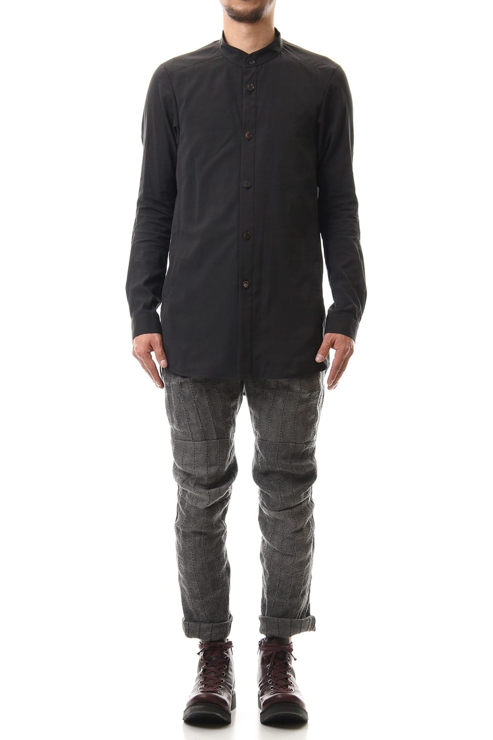ロング シャツ シルク コットン サンドブラスト Charcoal