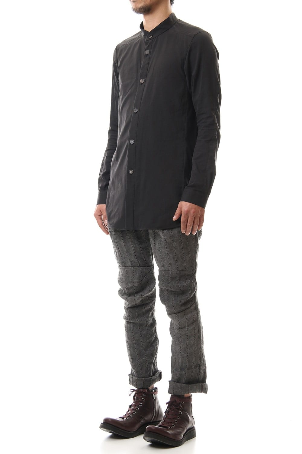 ロング シャツ シルク コットン サンドブラスト Charcoal