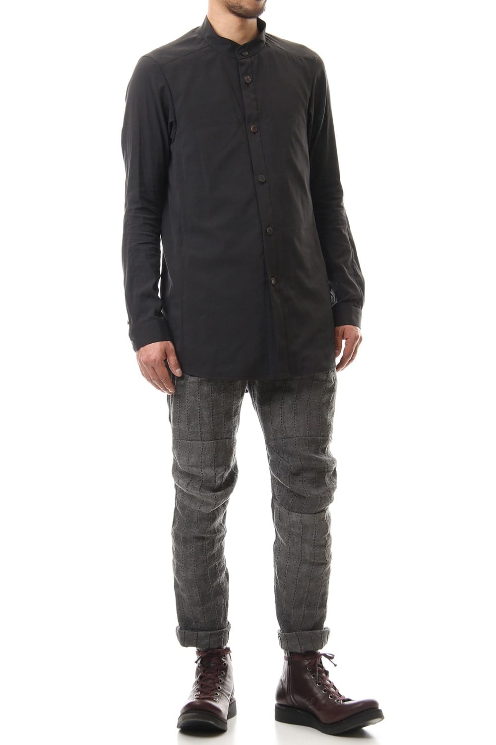 ロング シャツ シルク コットン サンドブラスト Charcoal
