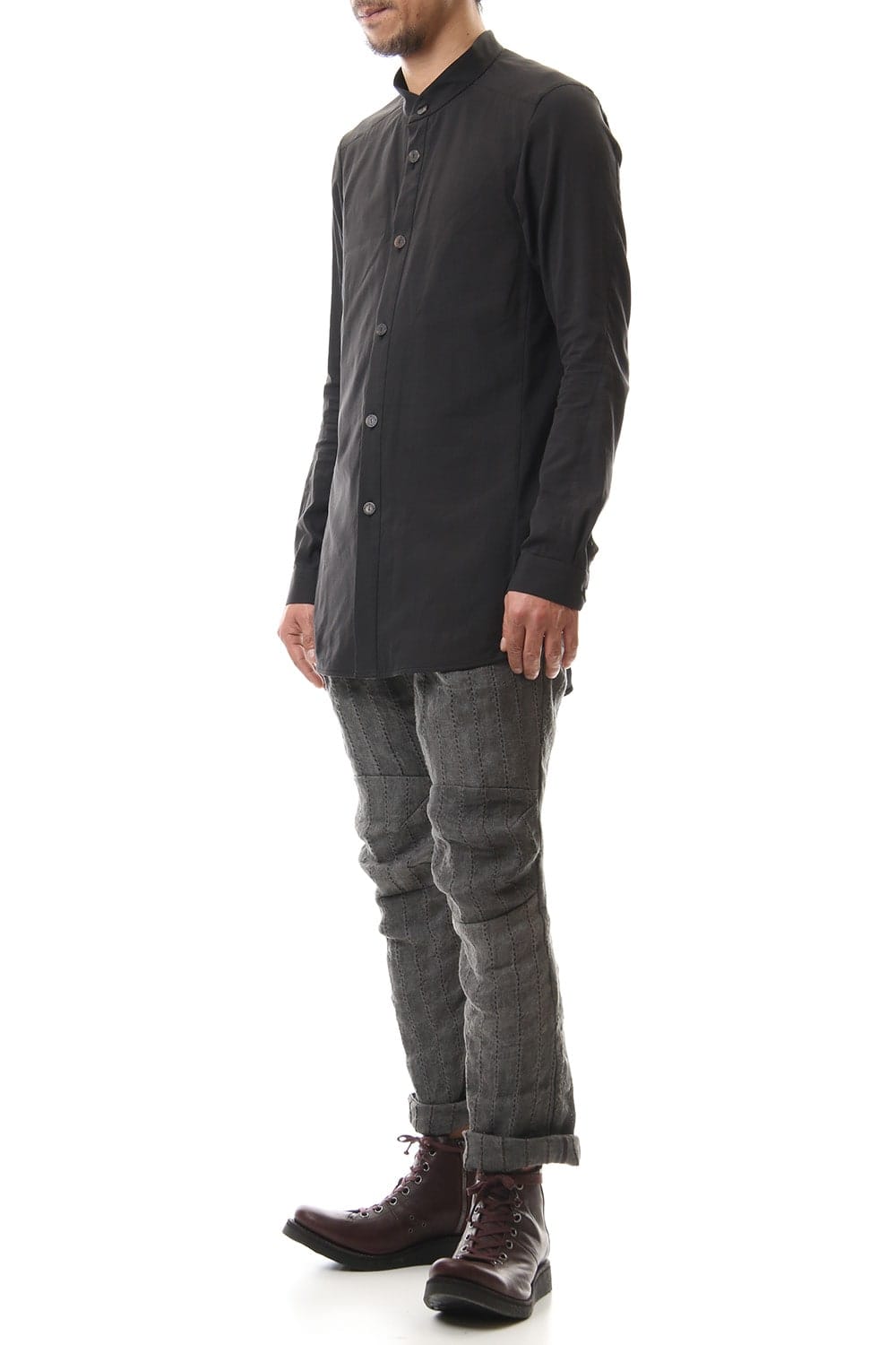 ロング シャツ シルク コットン サンドブラスト Charcoal