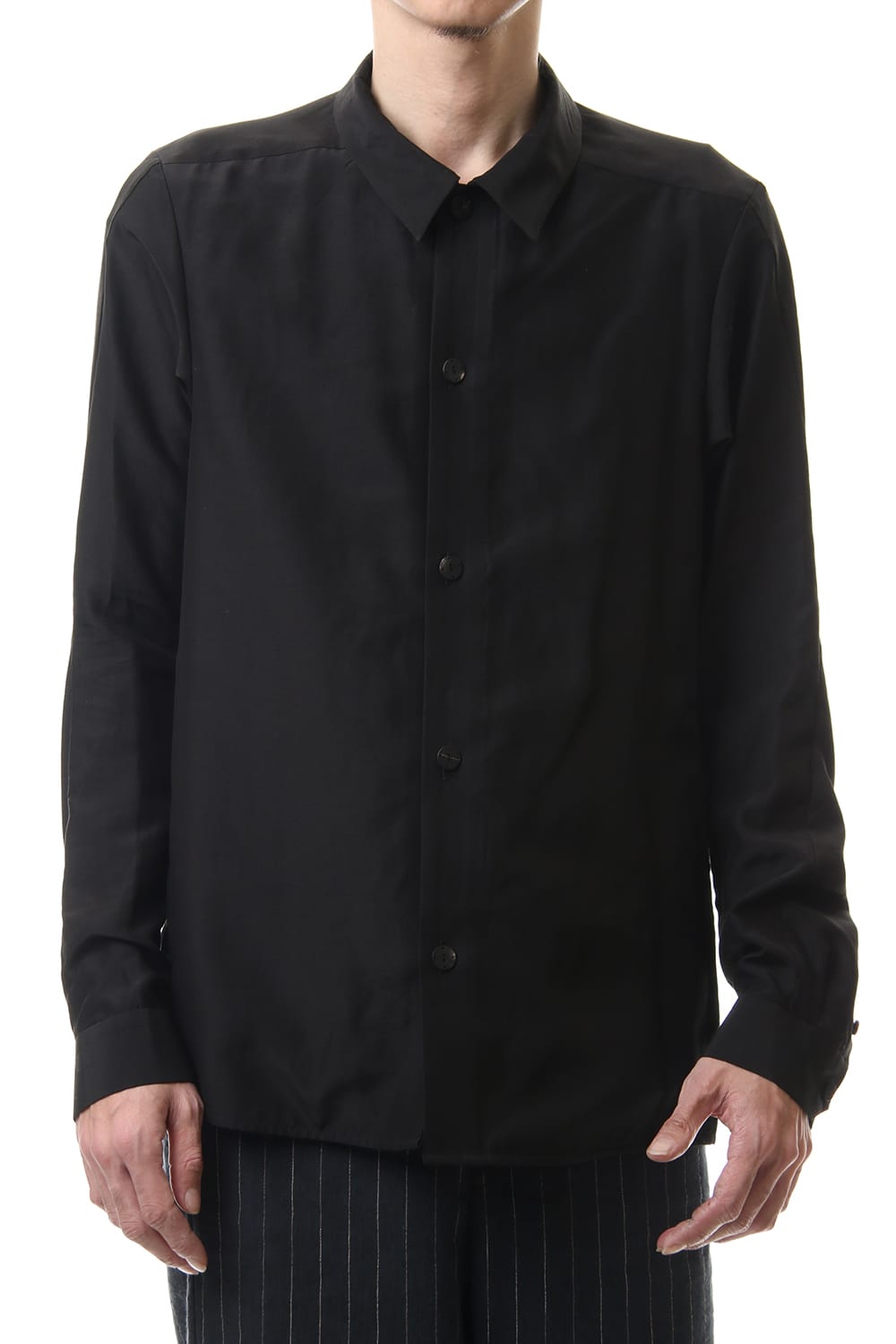 Open collar shirt silk tencel sandblast Black