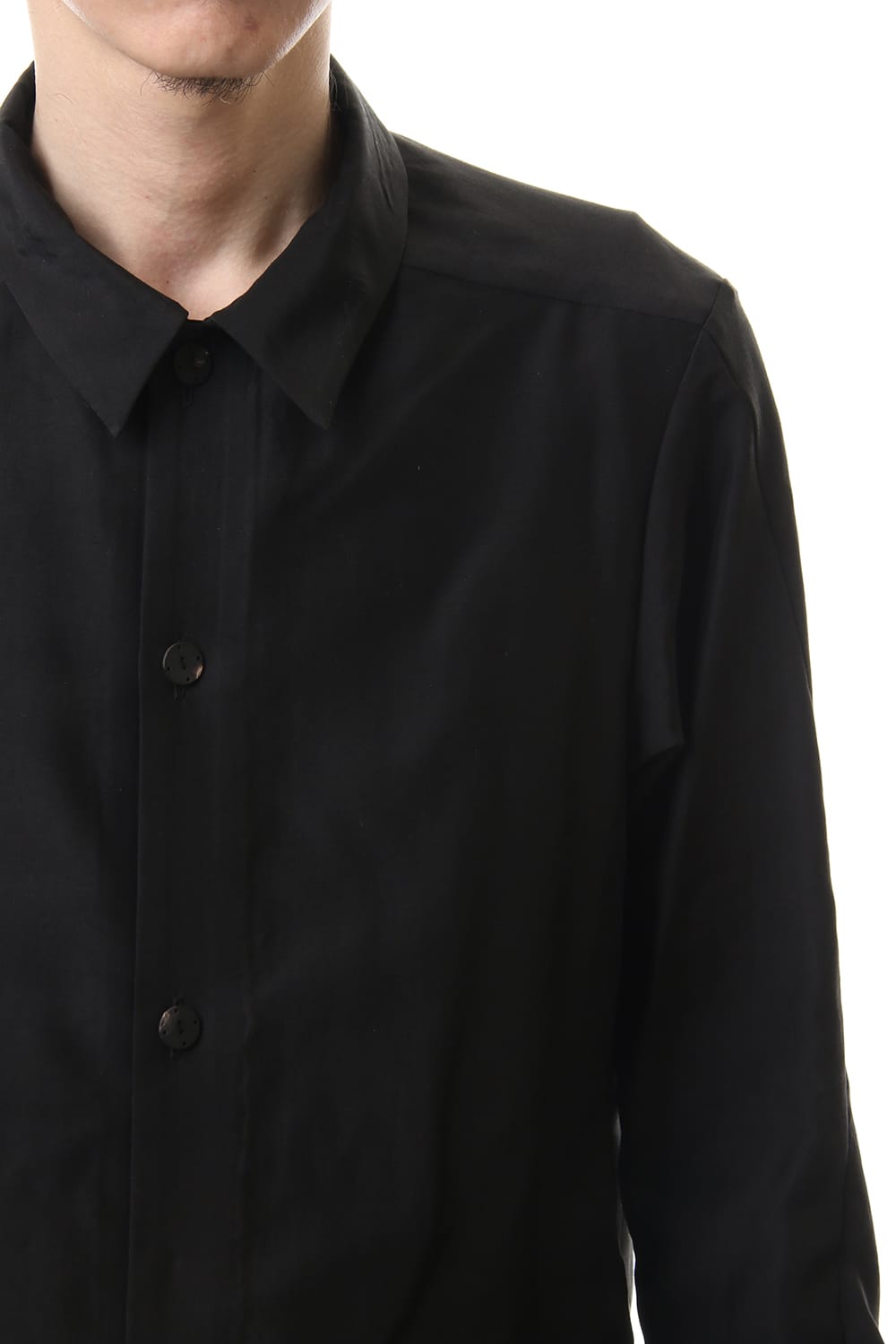 Open collar shirt silk tencel sandblast Black