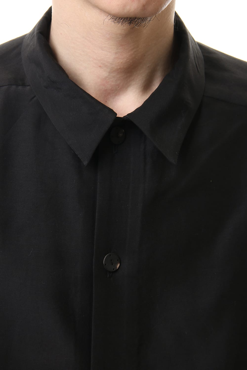 Open collar shirt silk tencel sandblast Black