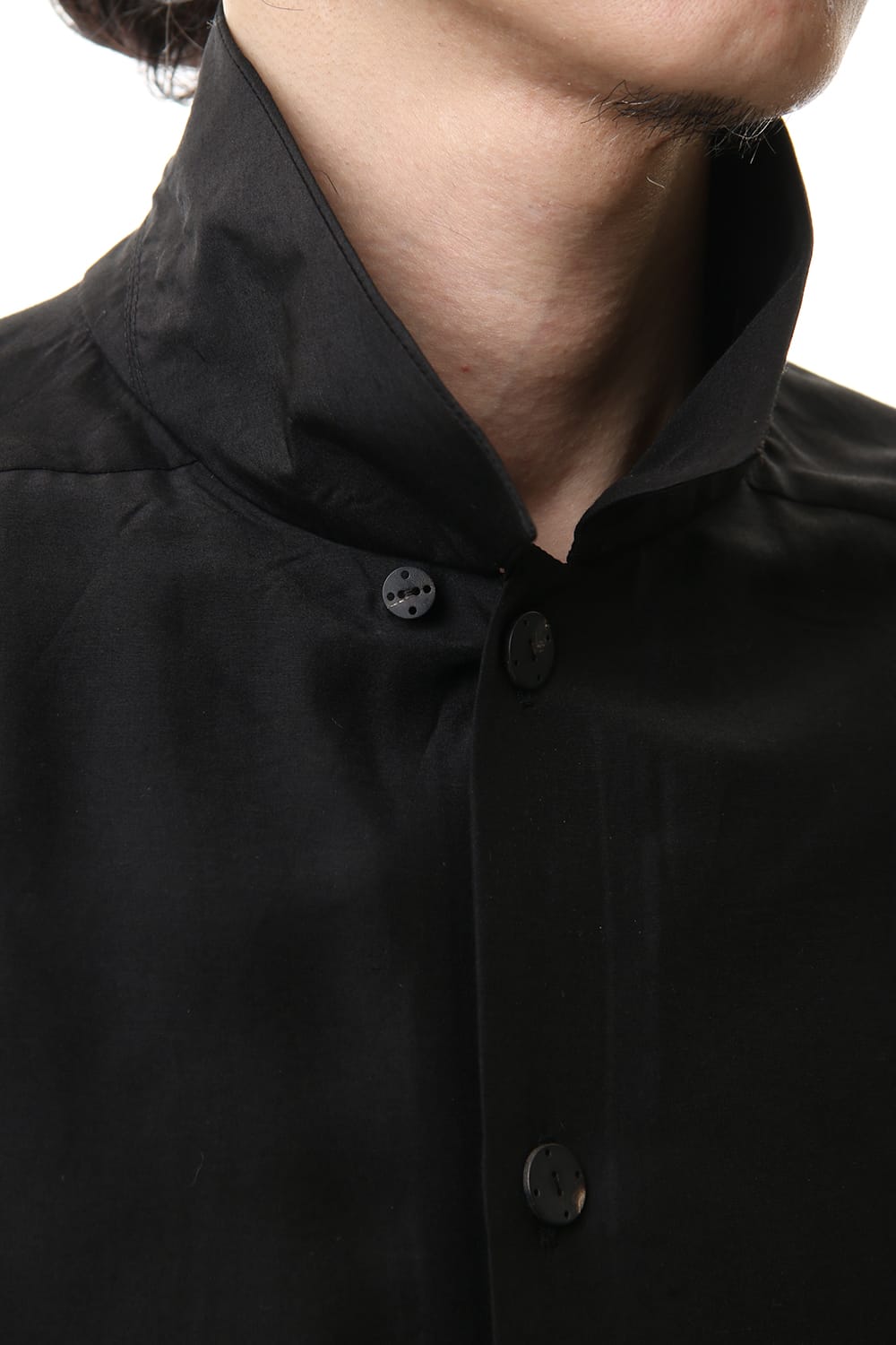 Open collar shirt silk tencel sandblast Black