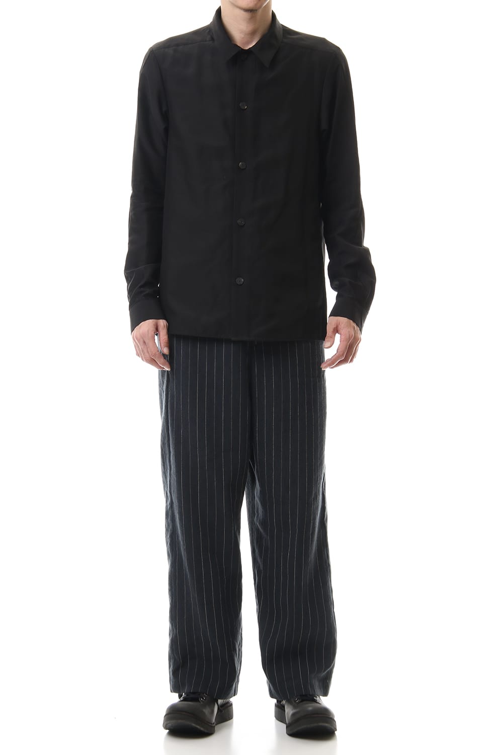 Open collar shirt silk tencel sandblast Black