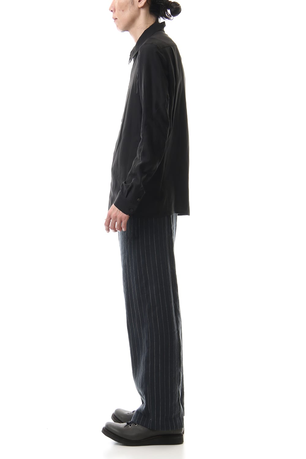 Open collar shirt silk tencel sandblast Black