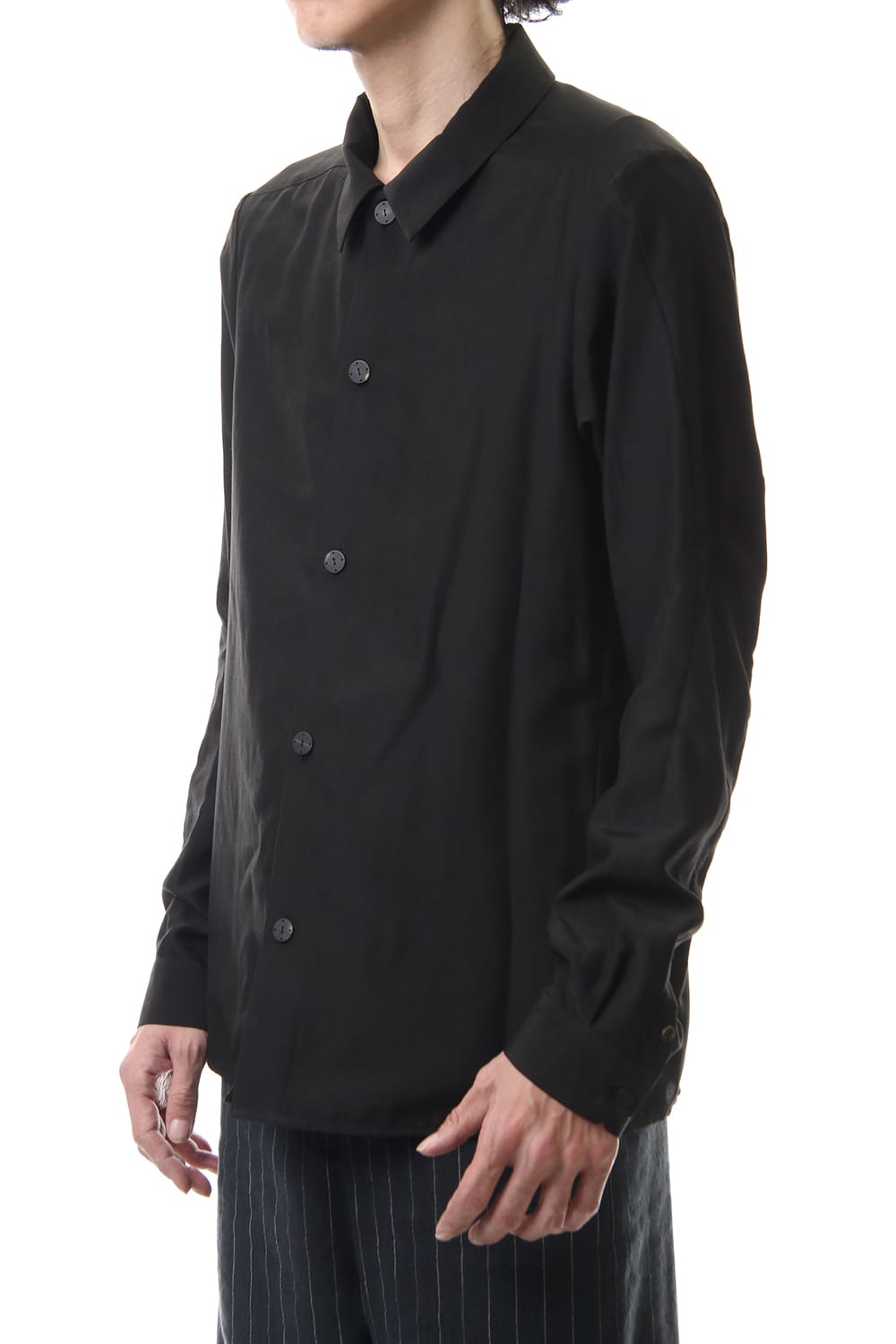 Open collar shirt silk tencel sandblast Black