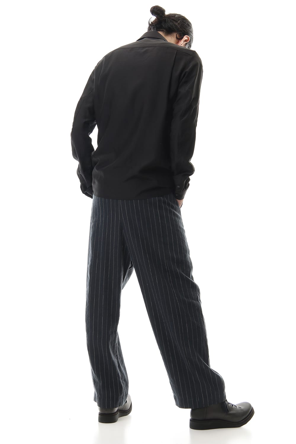 Open collar shirt silk tencel sandblast Black