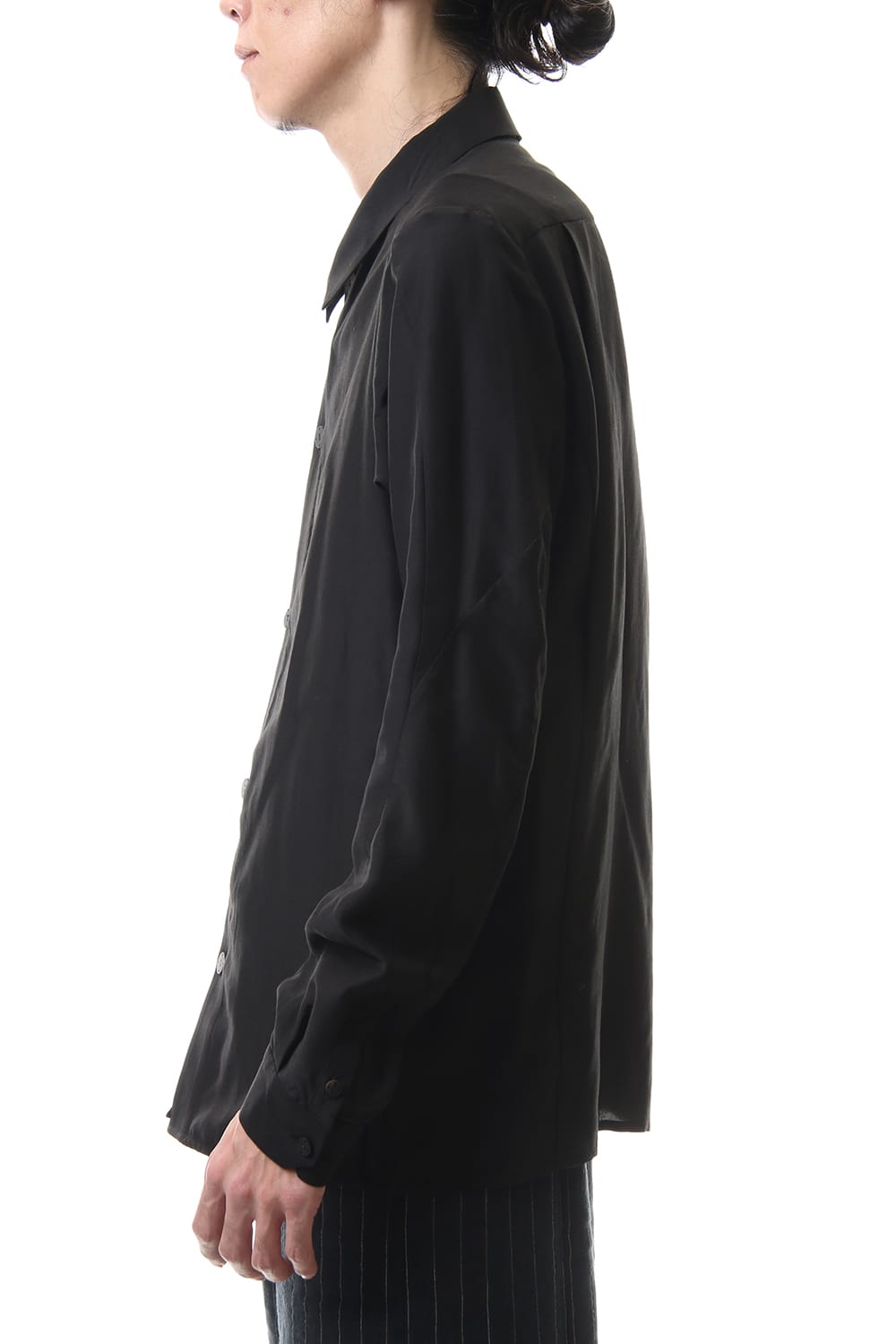 Open collar shirt silk tencel sandblast Black