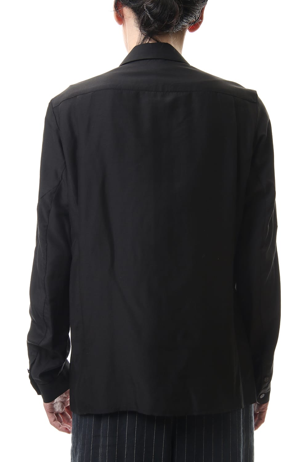 Open collar shirt silk tencel sandblast Black