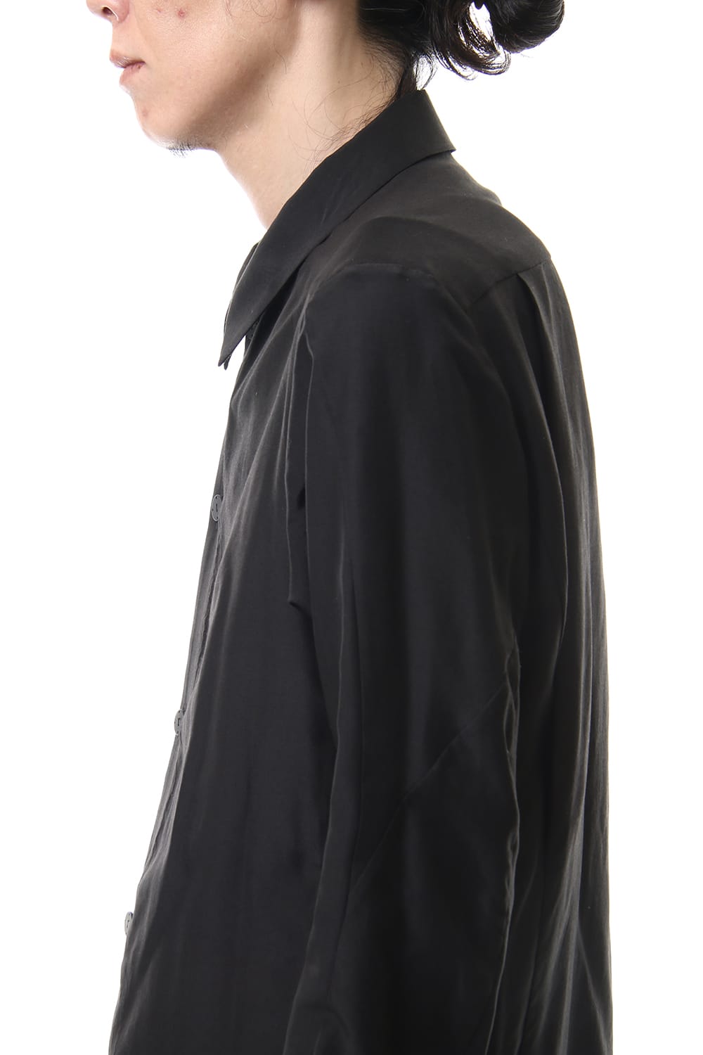 Open collar shirt silk tencel sandblast Black