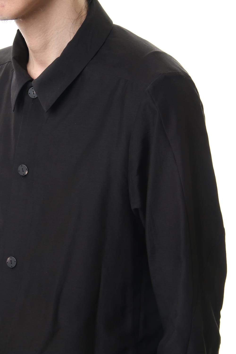 Open collar shirt silk tencel sandblast Black