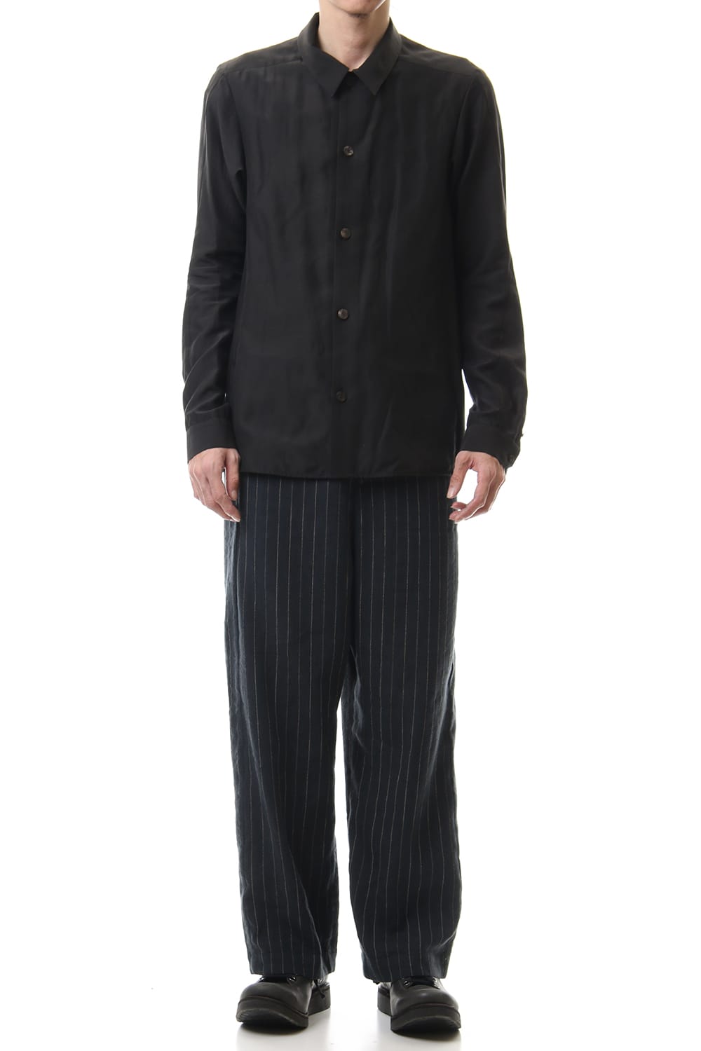 Open collar shirt silk tencel sandblast Charcoal