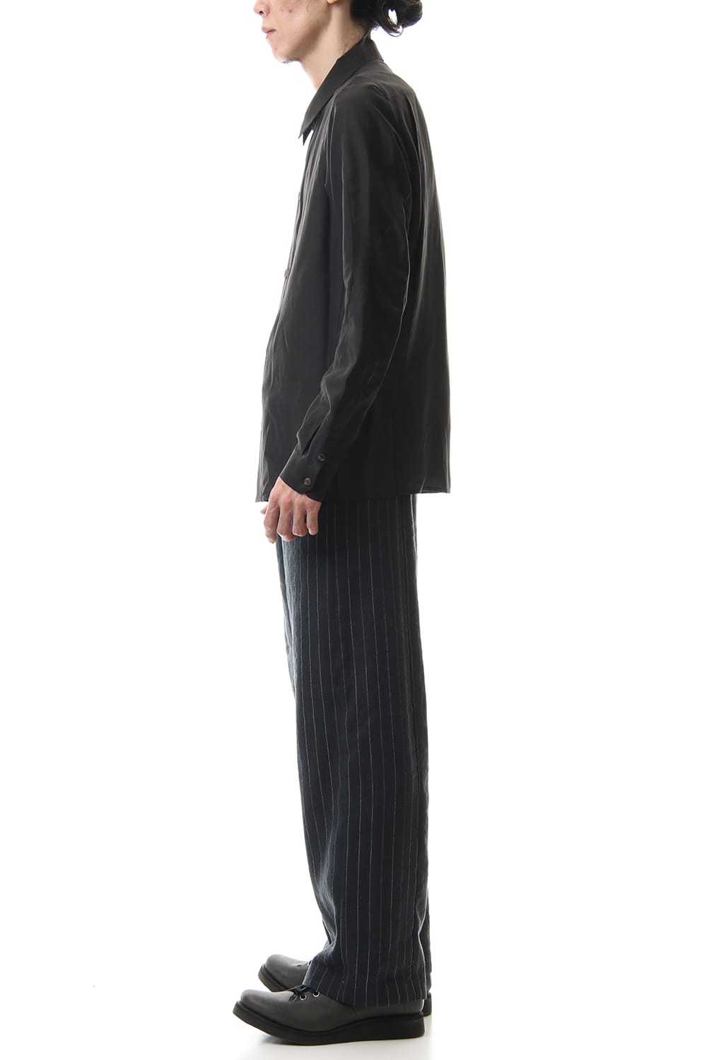 Open collar shirt silk tencel sandblast Charcoal