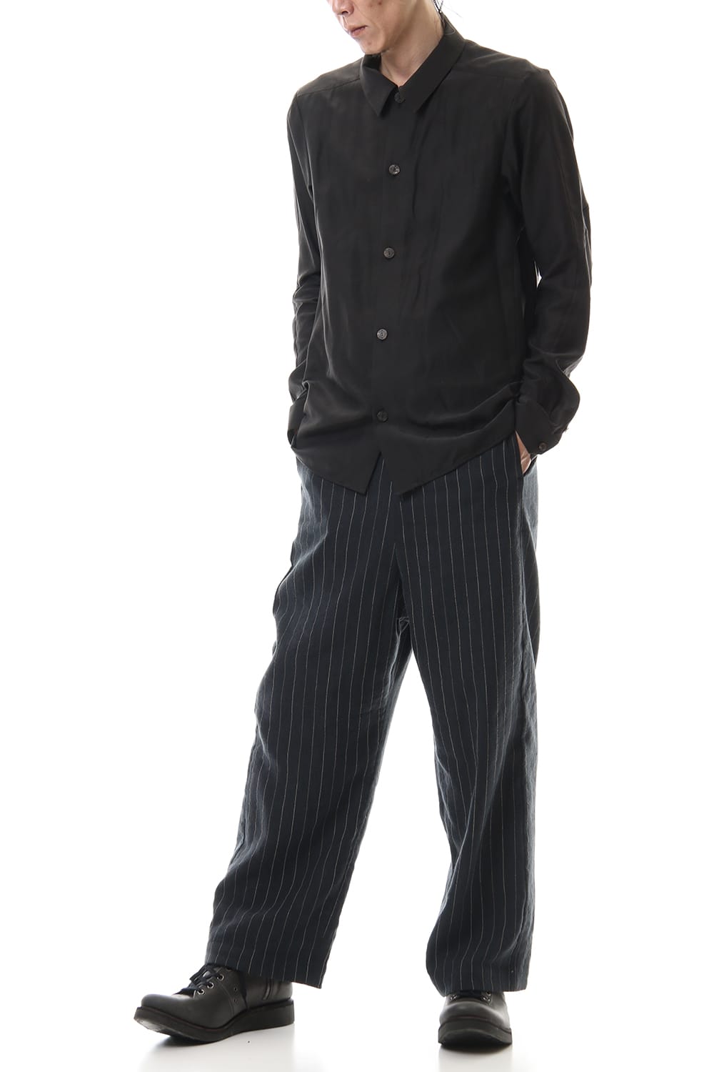 Open collar shirt silk tencel sandblast Charcoal