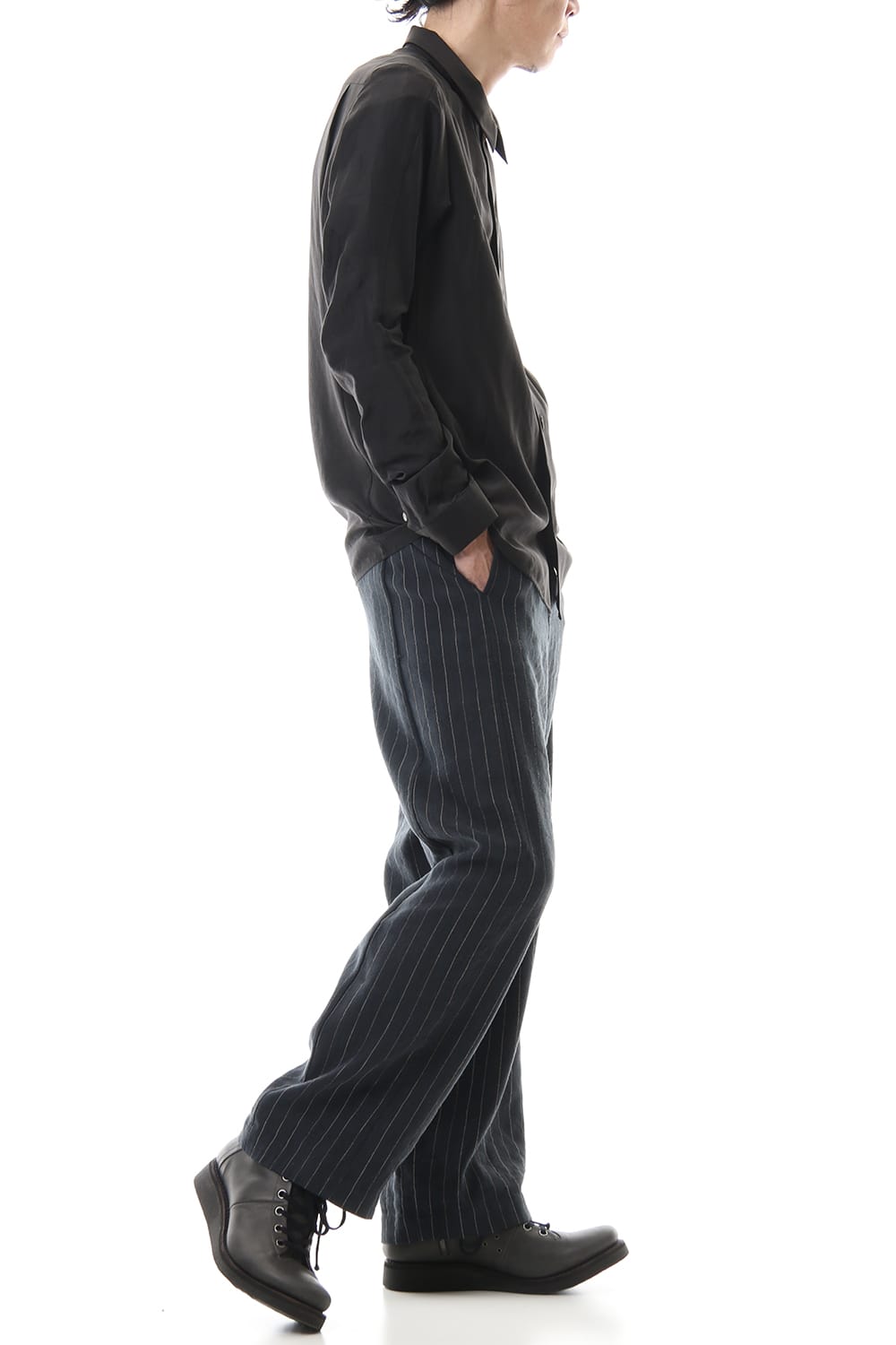 Open collar shirt silk tencel sandblast Charcoal