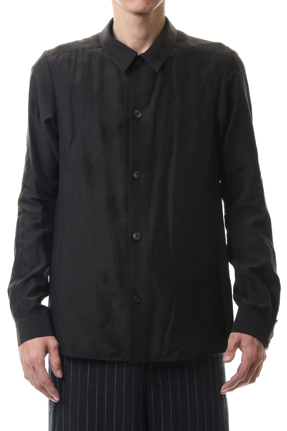 Open collar shirt silk tencel sandblast Charcoal