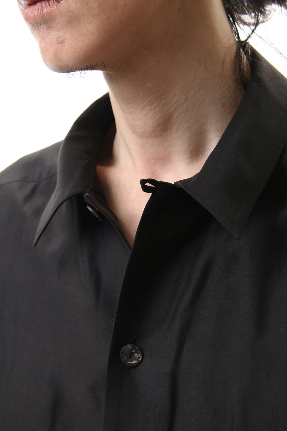 Open collar shirt silk tencel sandblast Charcoal