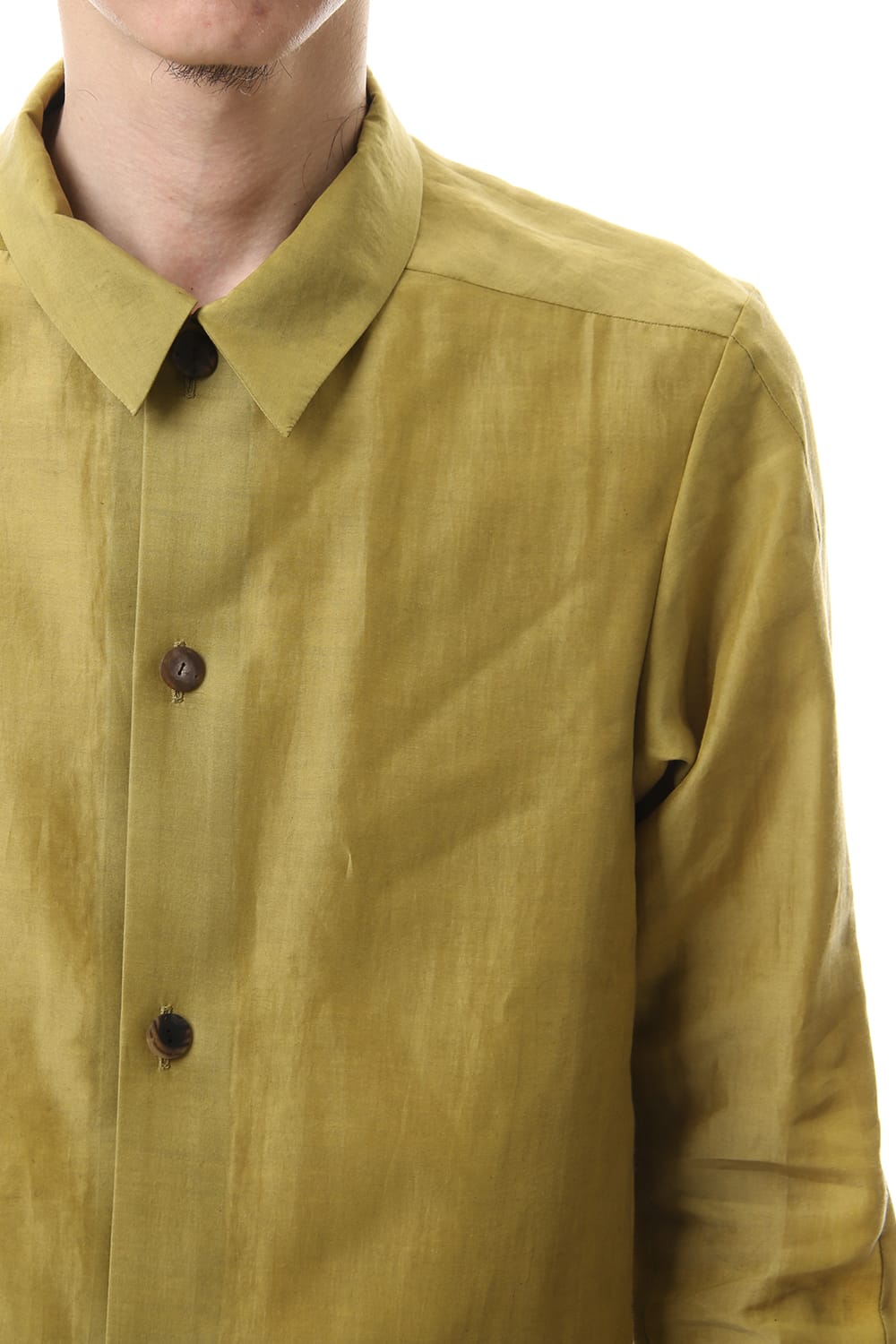 Open collar shirt silk tencel sandblast Dirty Yellow