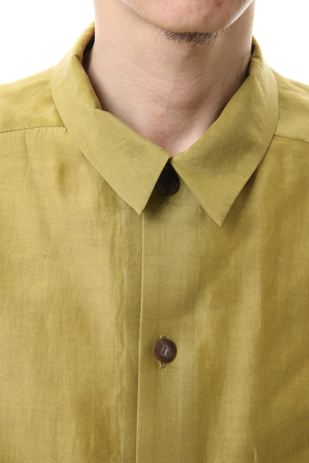 Open collar shirt silk tencel sandblast Dirty Yellow