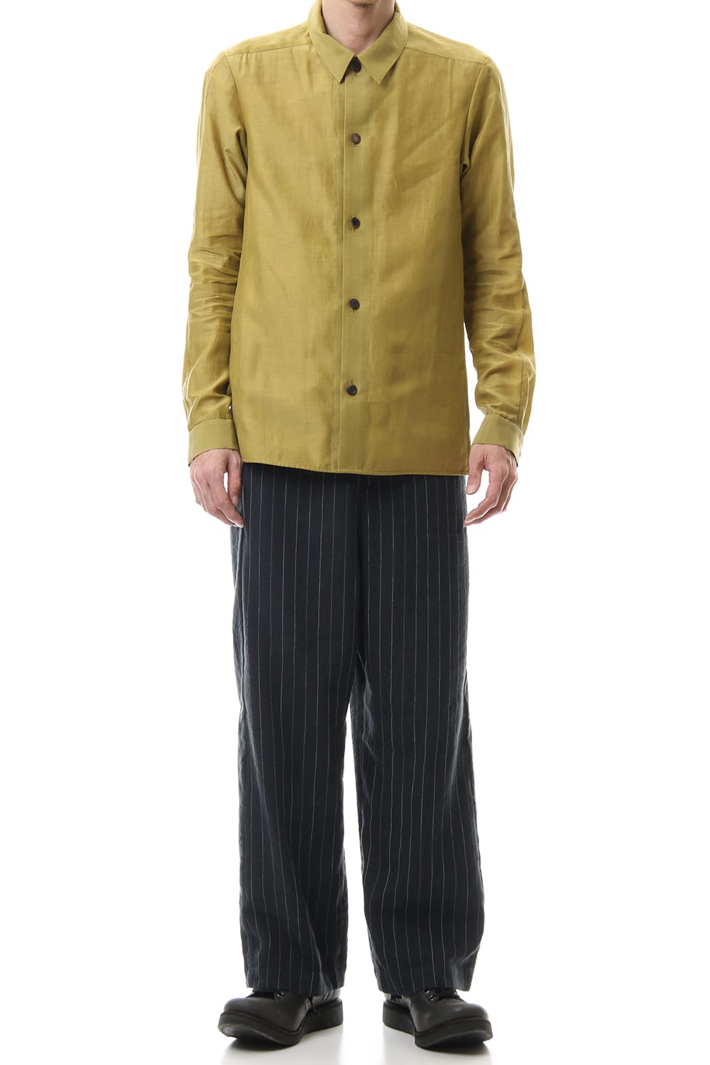 Open collar shirt silk tencel sandblast Dirty Yellow