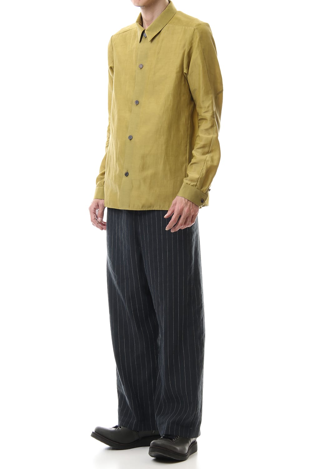 Open collar shirt silk tencel sandblast Dirty Yellow