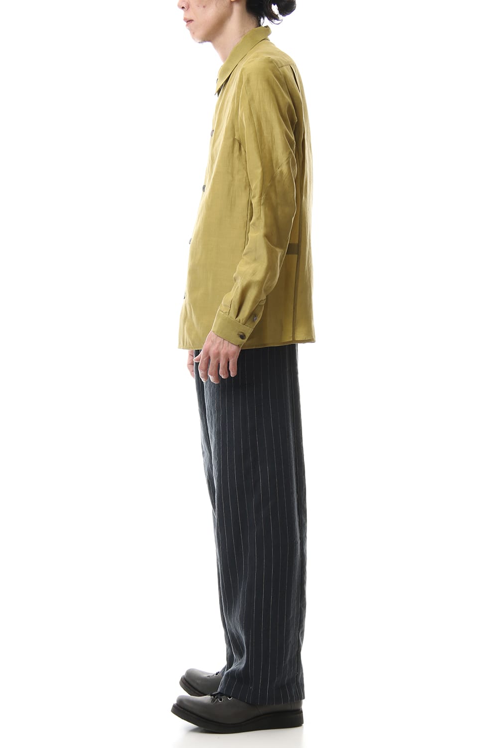 Open collar shirt silk tencel sandblast Dirty Yellow