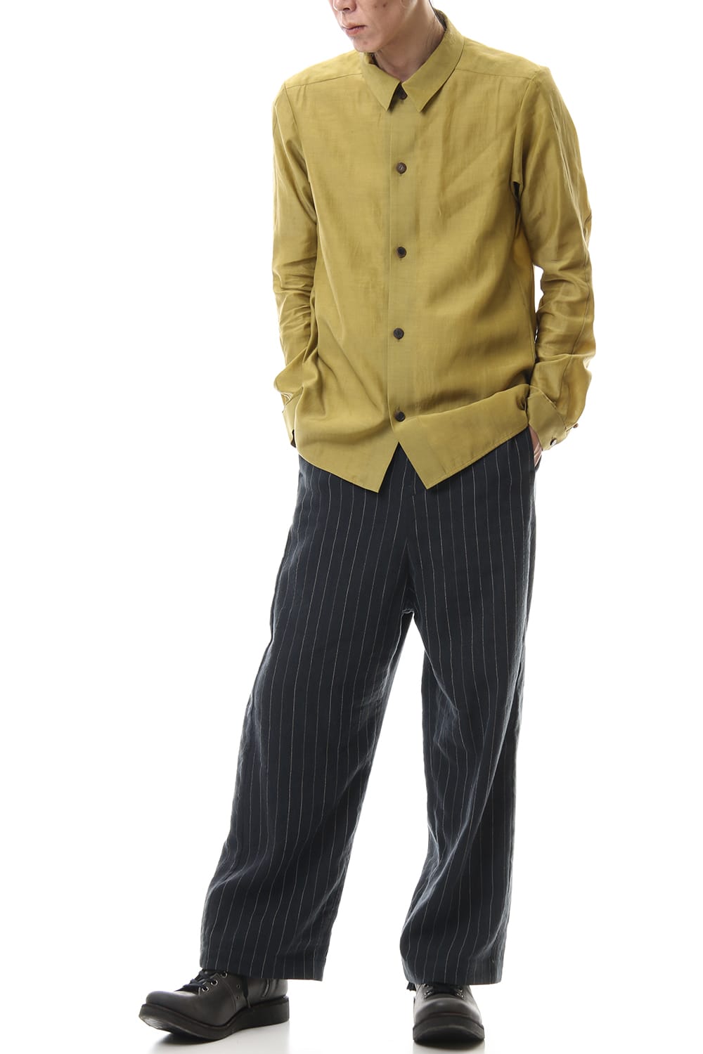 Open collar shirt silk tencel sandblast Dirty Yellow