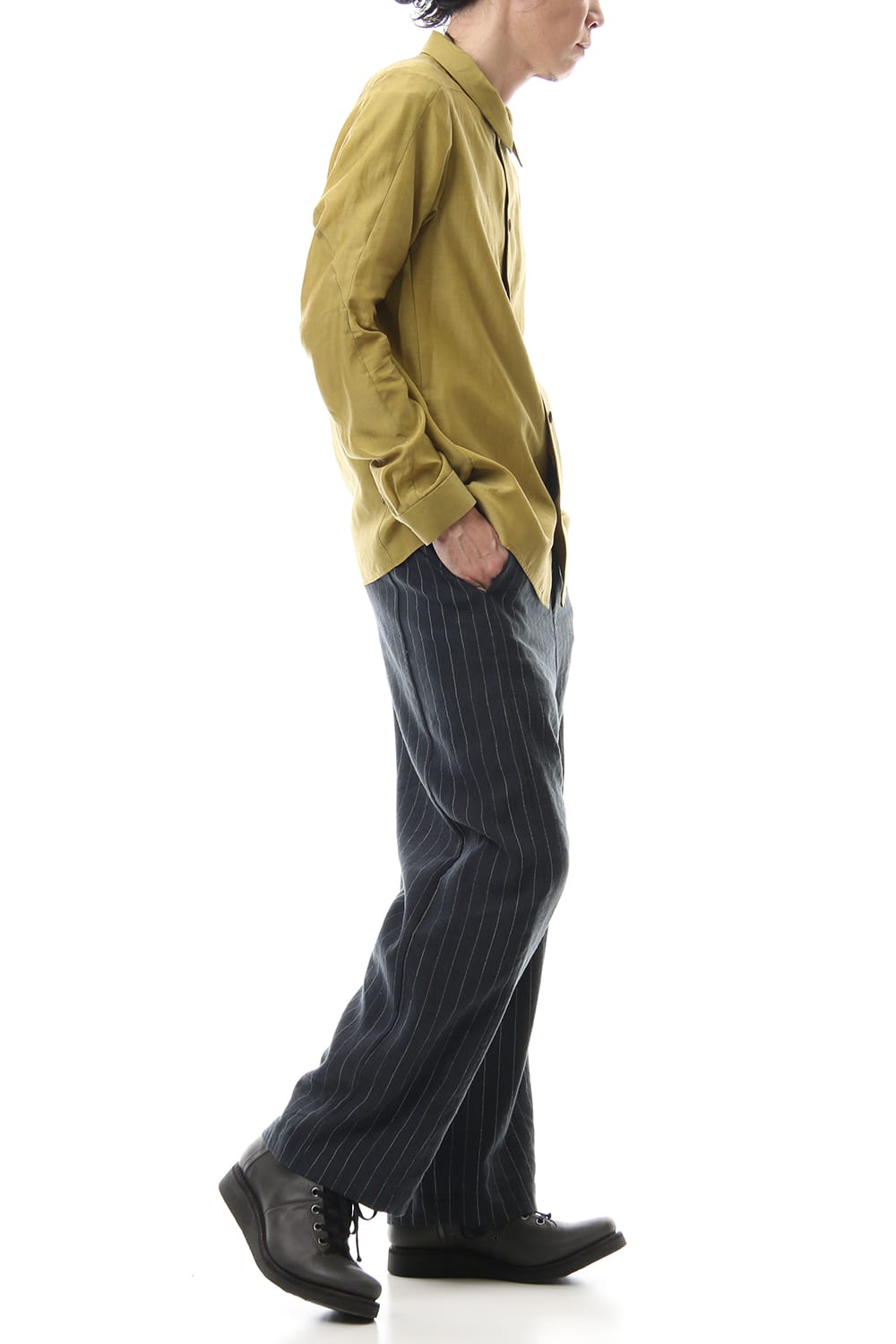 Open collar shirt silk tencel sandblast Dirty Yellow